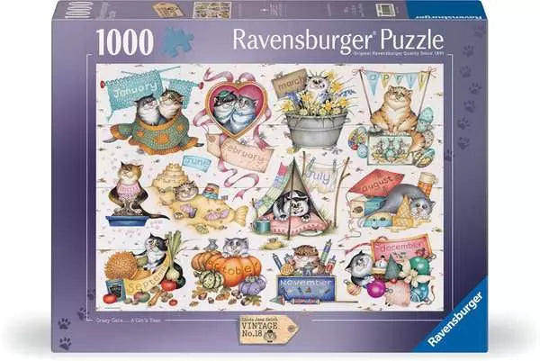 Ravensburger Linda Jane Smith Vintage No. 18 Crazy Cats A Cat's Year 1000 Piece Puzzle image 0